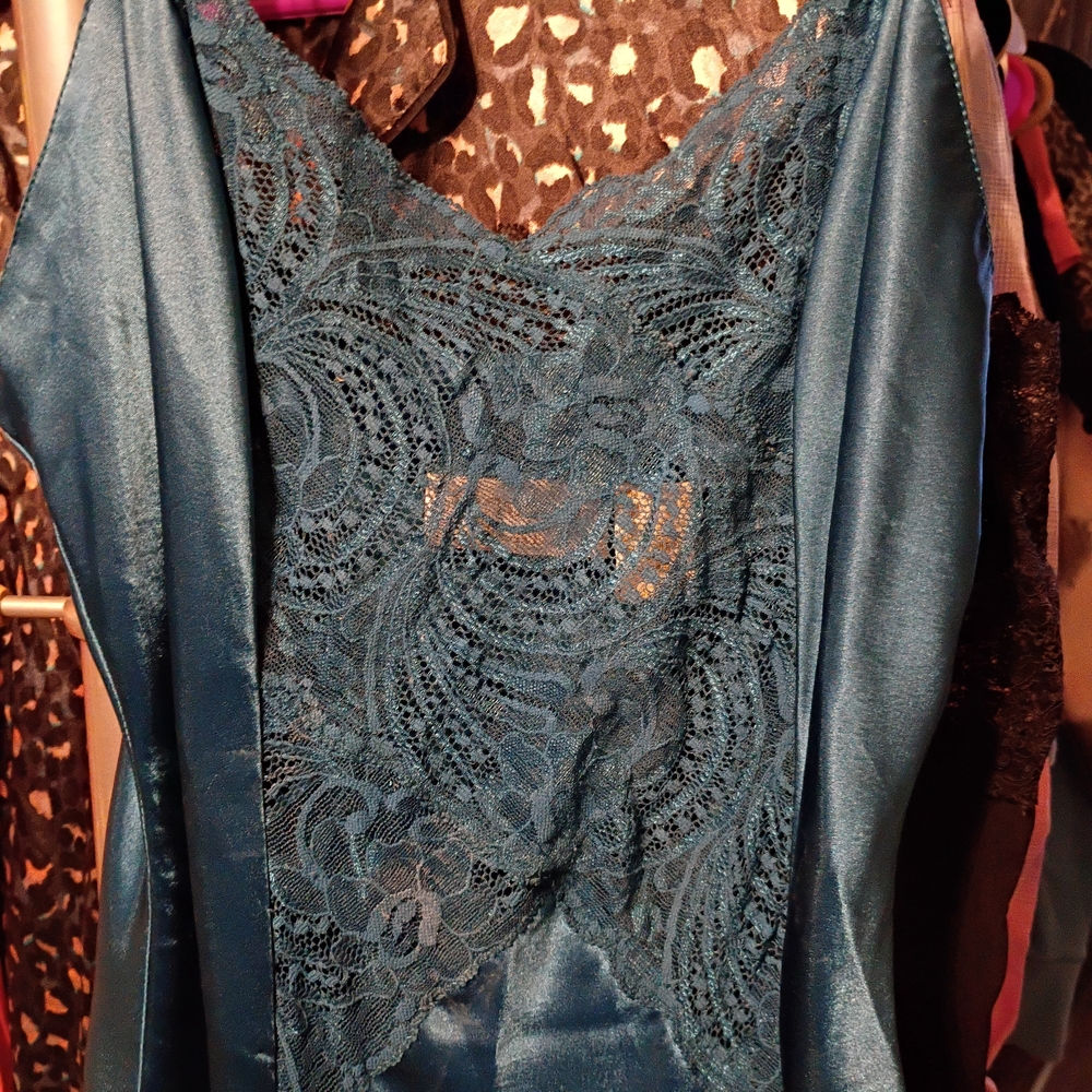 Victoria's Secret Teal Lace Satin Chemise